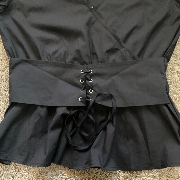 New York & Co Black V Neck Corset Peplum Cotton Poplin Top, Size Large, NWT - Picture 5 of 7
